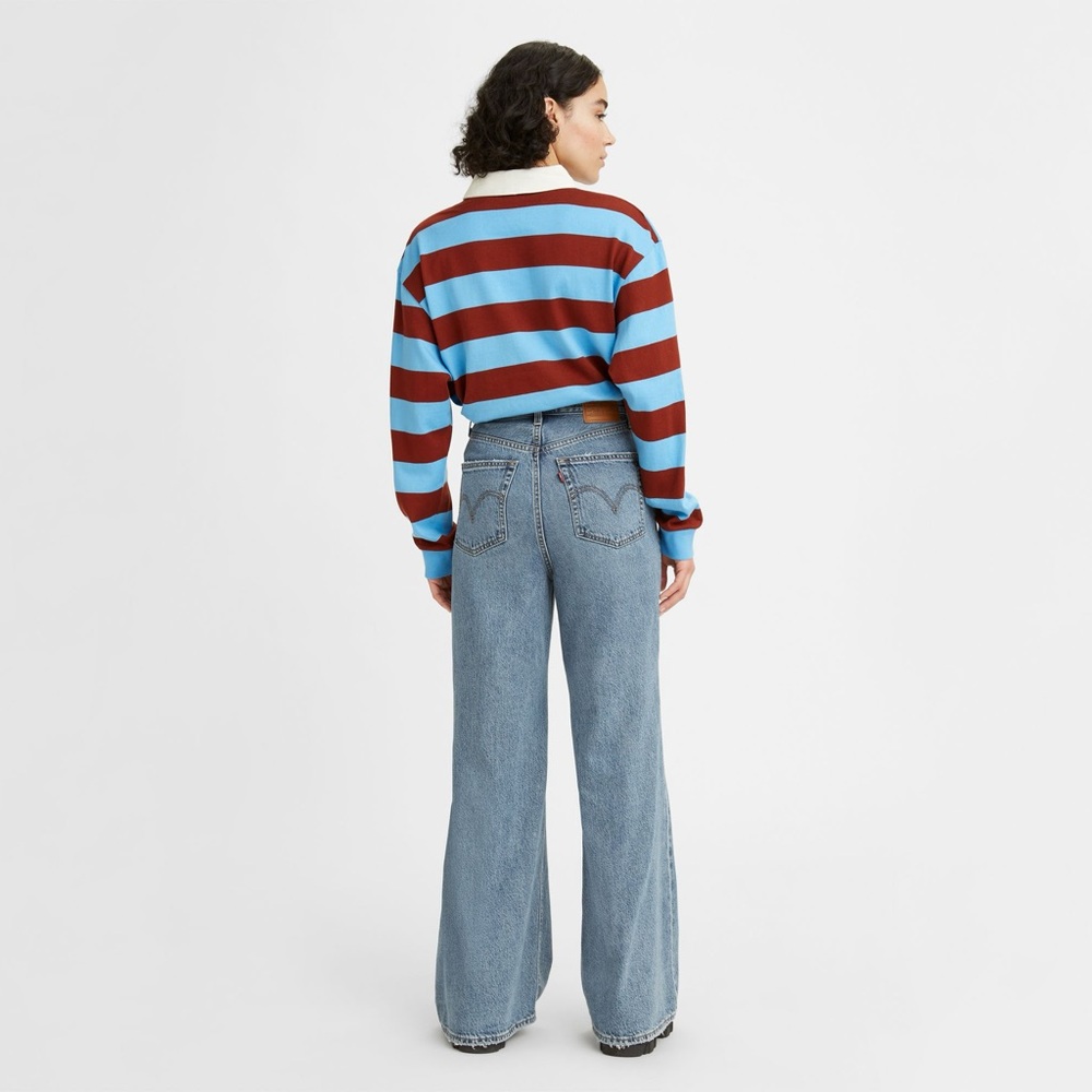 NWT Levi's High Rise Loose Flare Leg Blue Denim Jeans Distressed Size 25 - Picture 9 of 10
